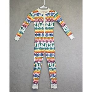 Old Navy One Piece‎ Pajama Girls 8 White Fair Isle Button Up Holiday Loungwear